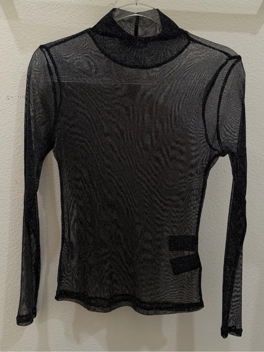 H&M Black Sparkly Sheer Long-Sleeve Mockneck Top